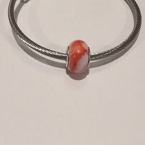 Silver Blended Red and White Charm for Pandora Style Bracelet‎